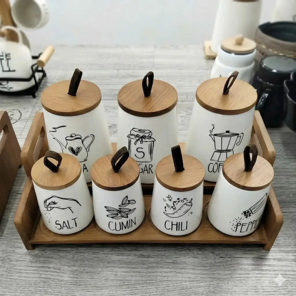 7-piece porcelain spice set - (Model LC01)