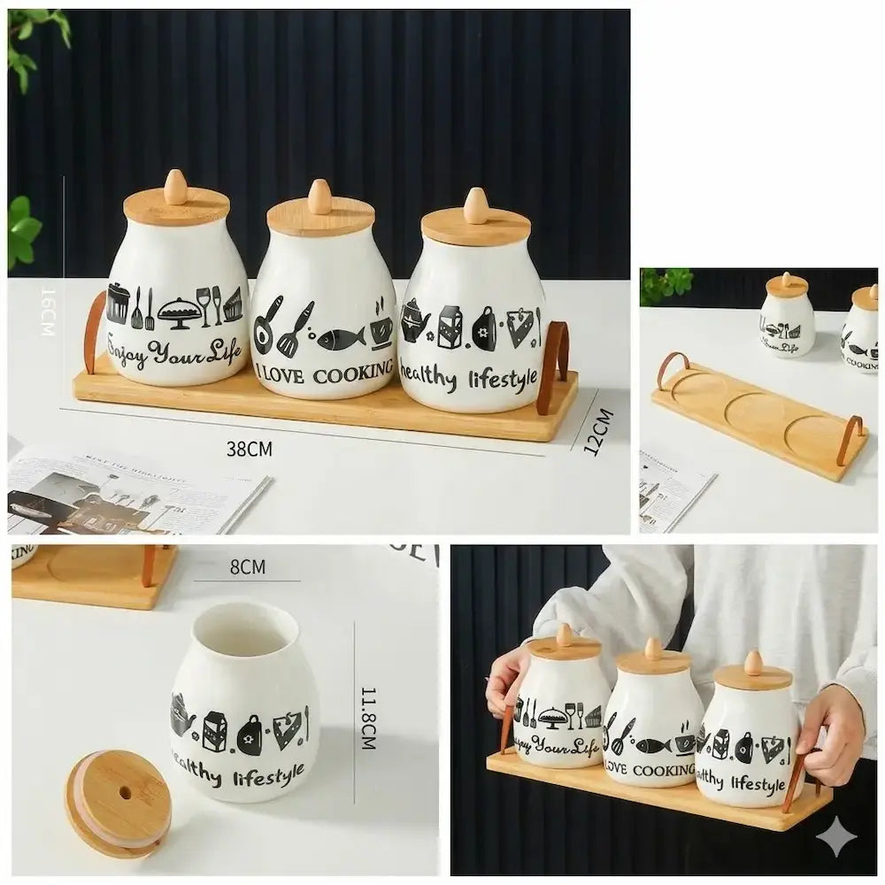 3-Piece Porcelain Kitchen Organizers Set - Model (26)