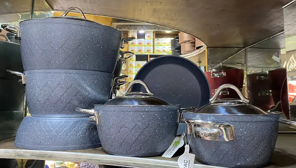 16-Piece Martif Turkish Granite Cookware Set - Navy Blue