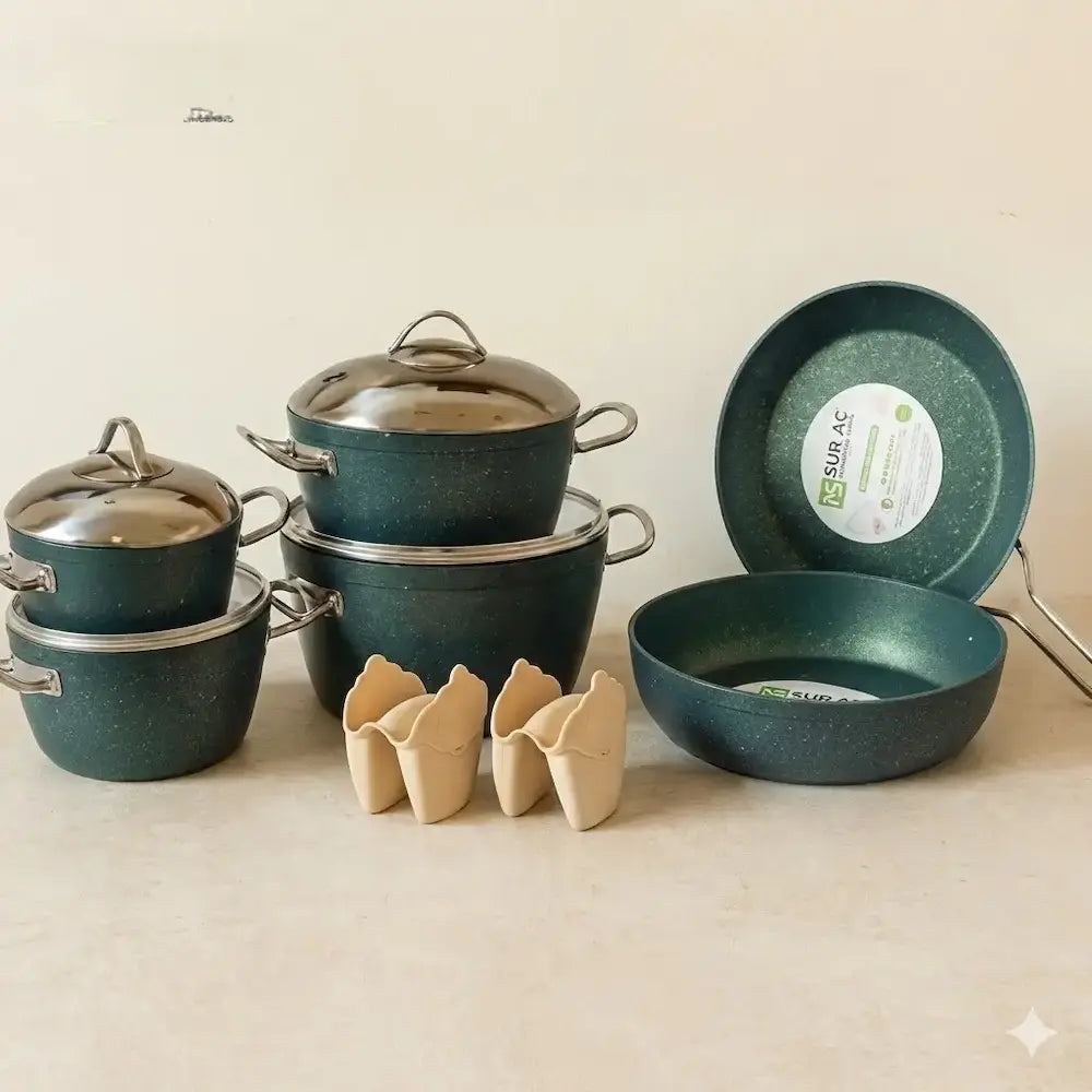 Martif Turkish Granite Cookware Set, 12 Pieces, Green