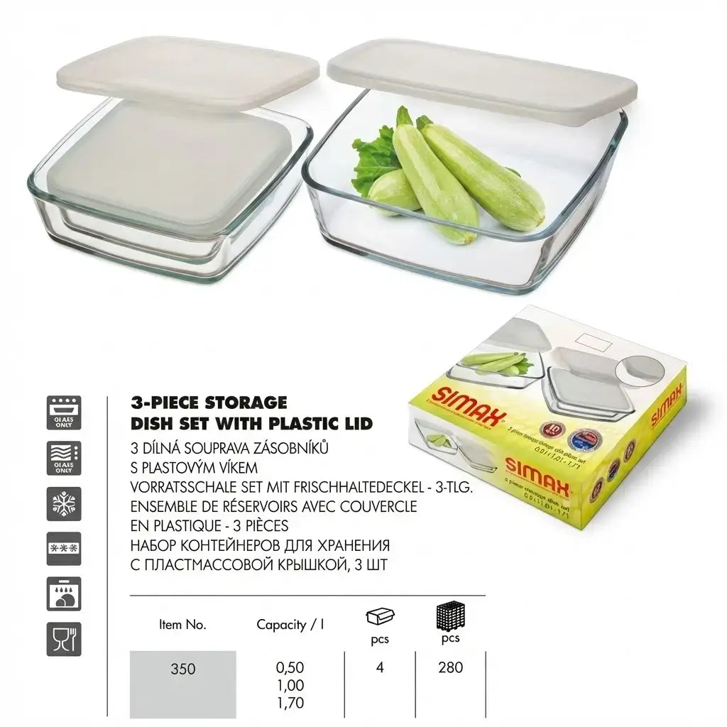 3-piece Square Refrigerator Set with Silicone Lid, Classic Czech
