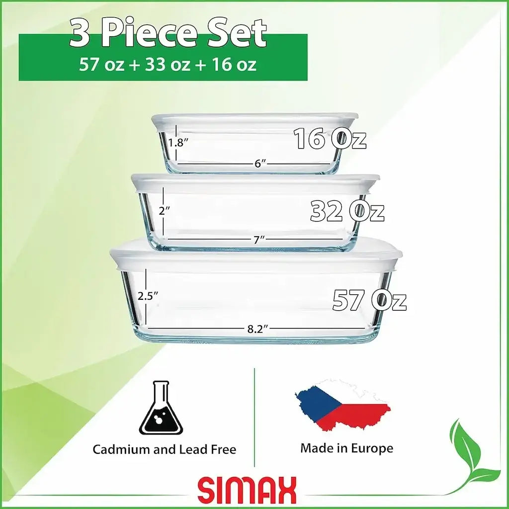 3-piece Square Refrigerator Set with Silicone Lid, Classic Czech