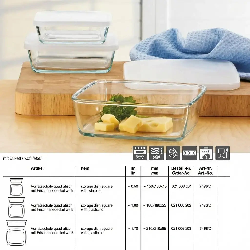 3-piece Square Refrigerator Set with Silicone Lid, Classic Czech