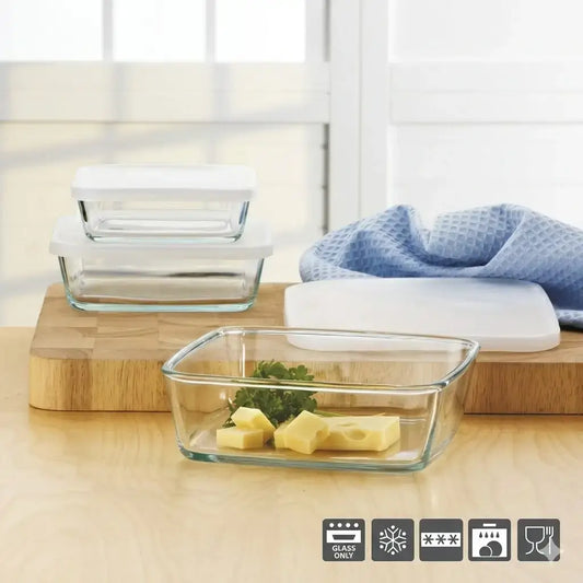 3-piece Square Refrigerator Set with Silicone Lid, Classic Czech