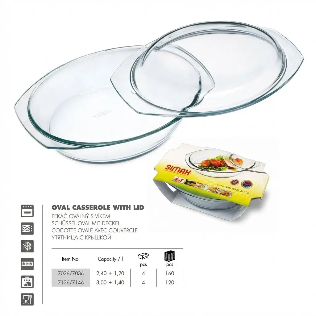 Classic Czech Oval Casserole Dish with Lid, 2.4 Liter