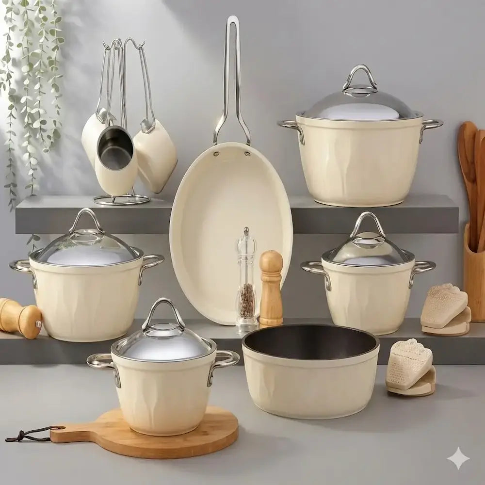 Martif Turkish Titanium Dinnerware Set, 16-Piece, Cream