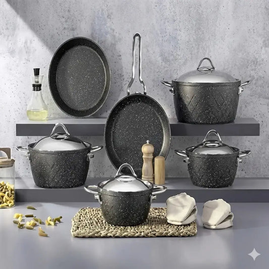 Turkish Martif Granite Cookware Set, 12 Pieces, Black