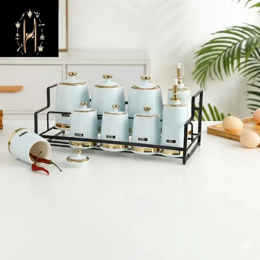 9-Piece Porcelain Spice Jar Set - Model (1)