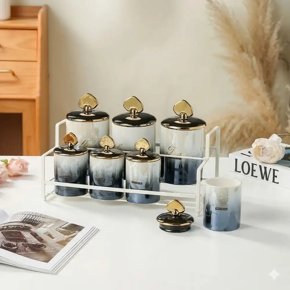 7-piece porcelain spice jar set, model (13)