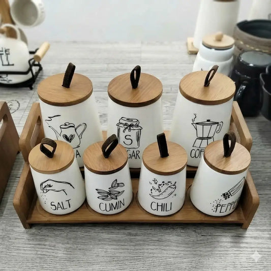 7-piece porcelain spice set - (Model LC01)