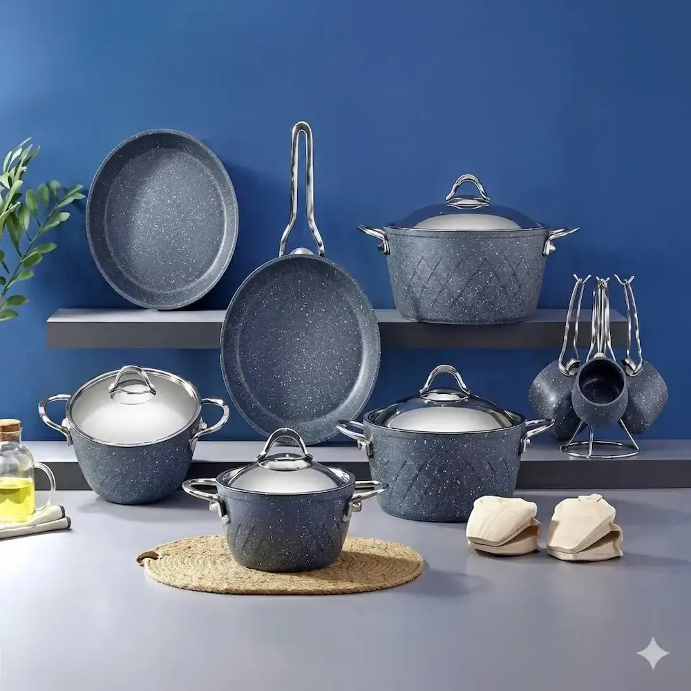 16-Piece Martif Turkish Granite Cookware Set - Navy Blue