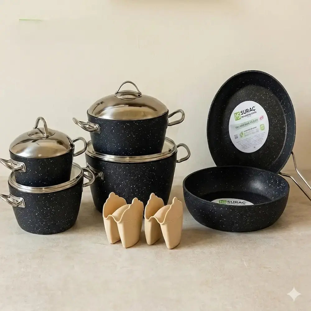 Turkish Martive Granite Cookware Set, 12 Pieces, Black